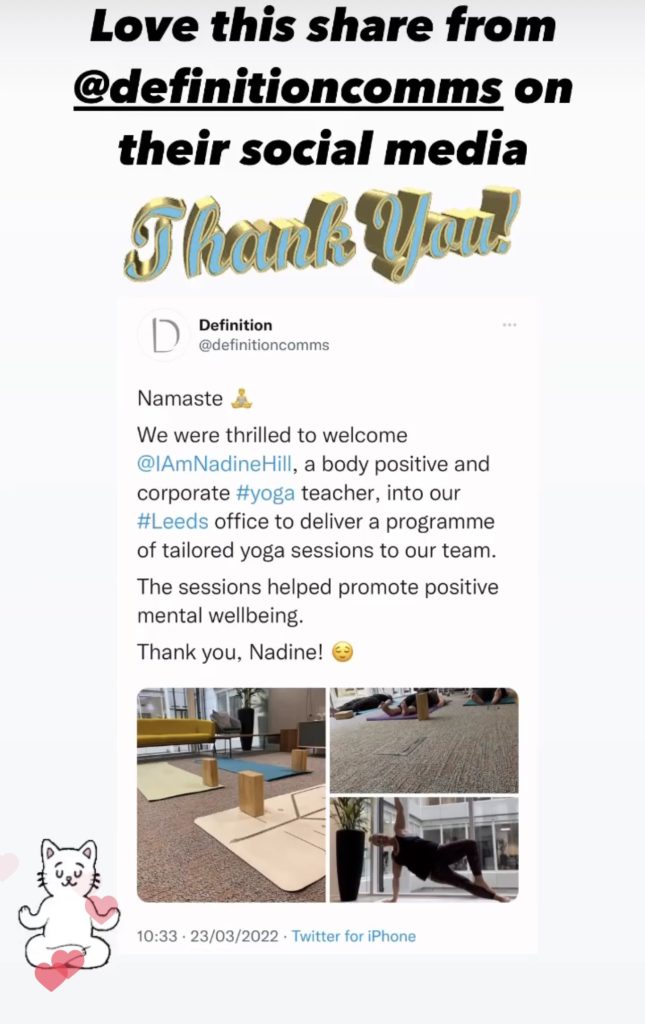 corporate feedback for yoga by @IamNadineHill