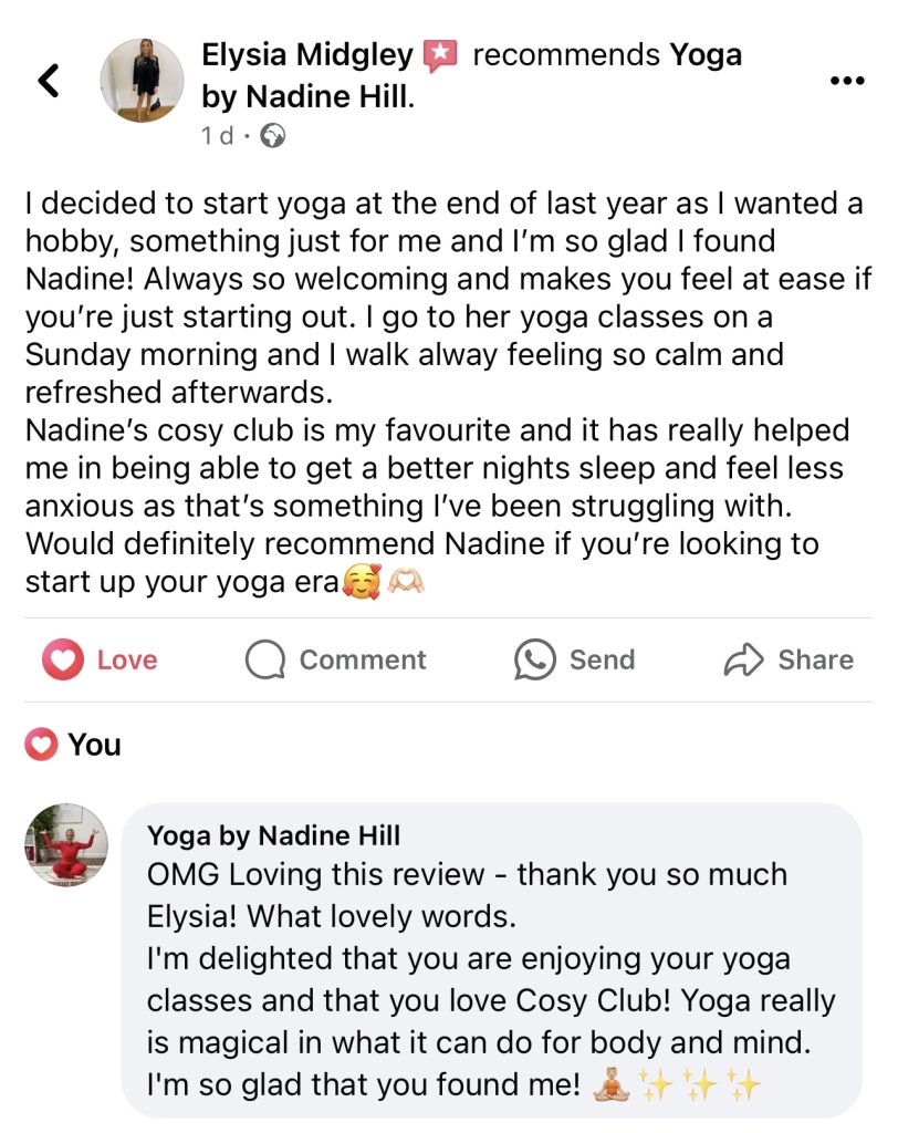 customer feedback for yoga by @IamNadineHill