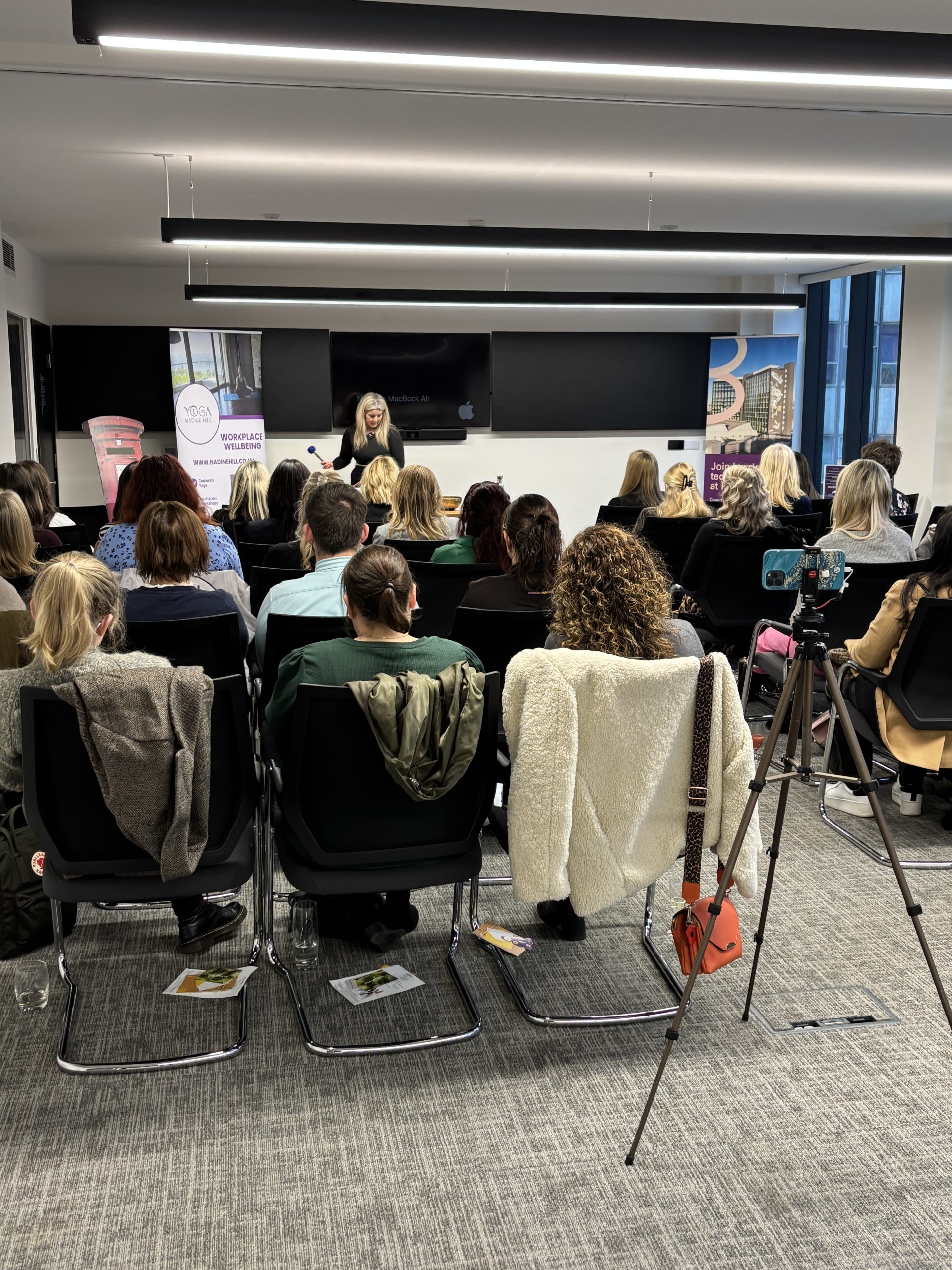 Yoga by Nadine Hill corporate sound bath to Yorkshire Business Women, Leeds