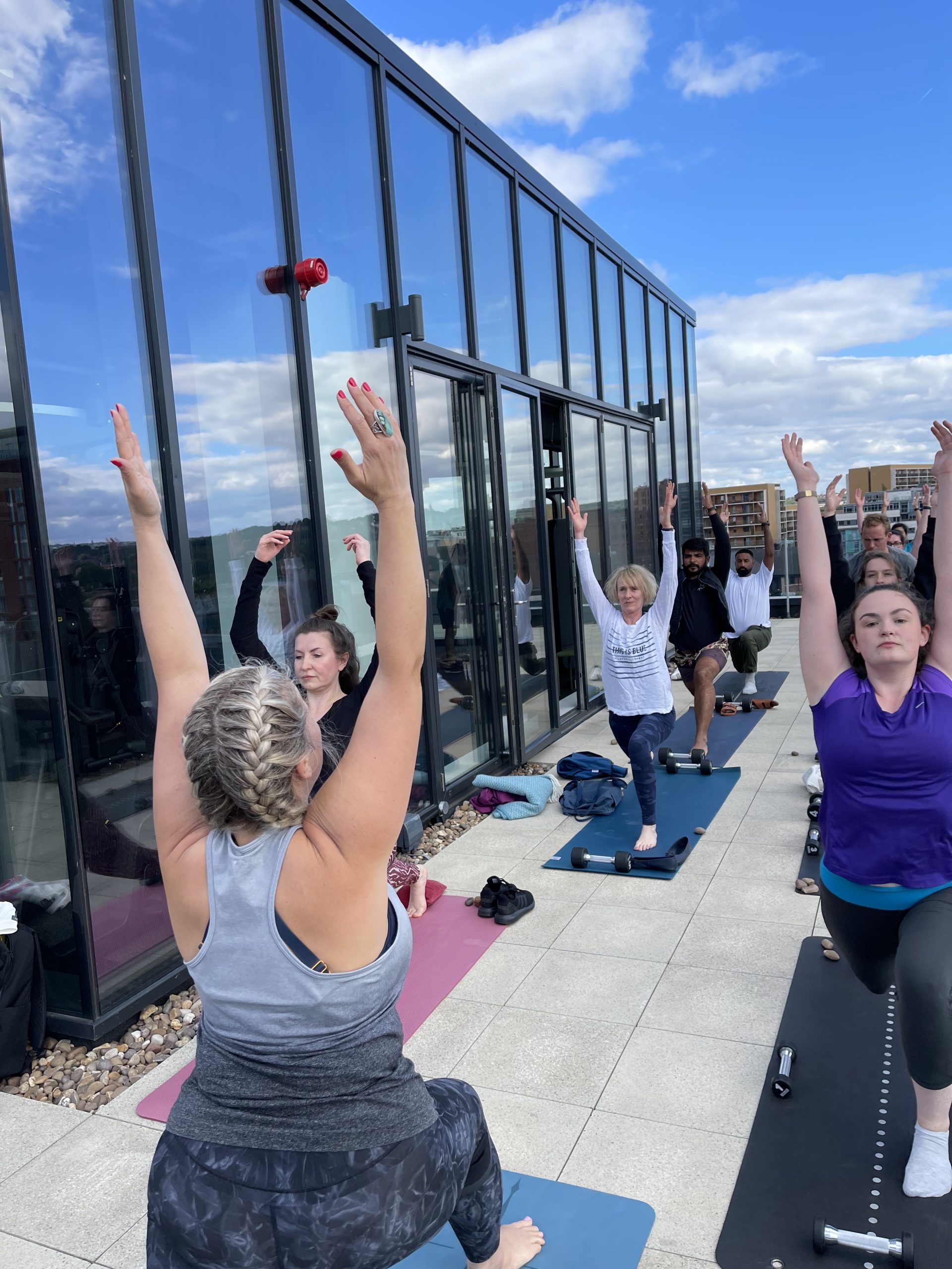 warrior pose, Yoga by Nadine Hill corporate class, Leeds