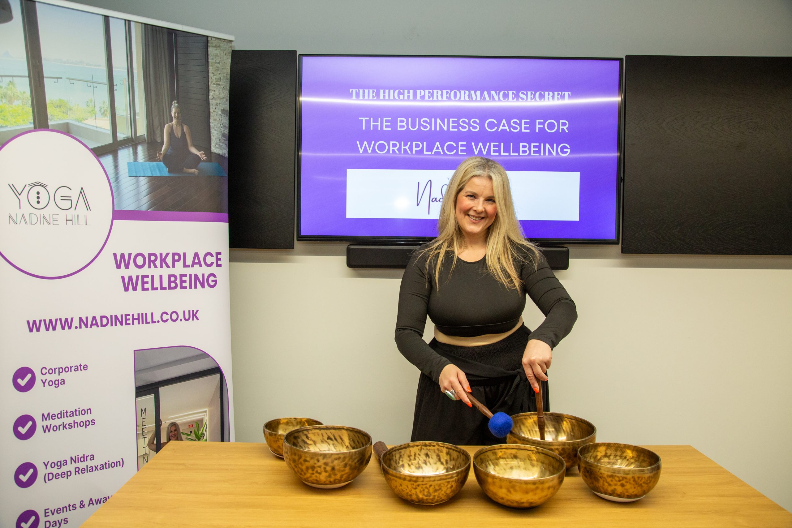 Yoga by Nadine Hill corporate sound bath to Yorkshire Business Women, Leeds