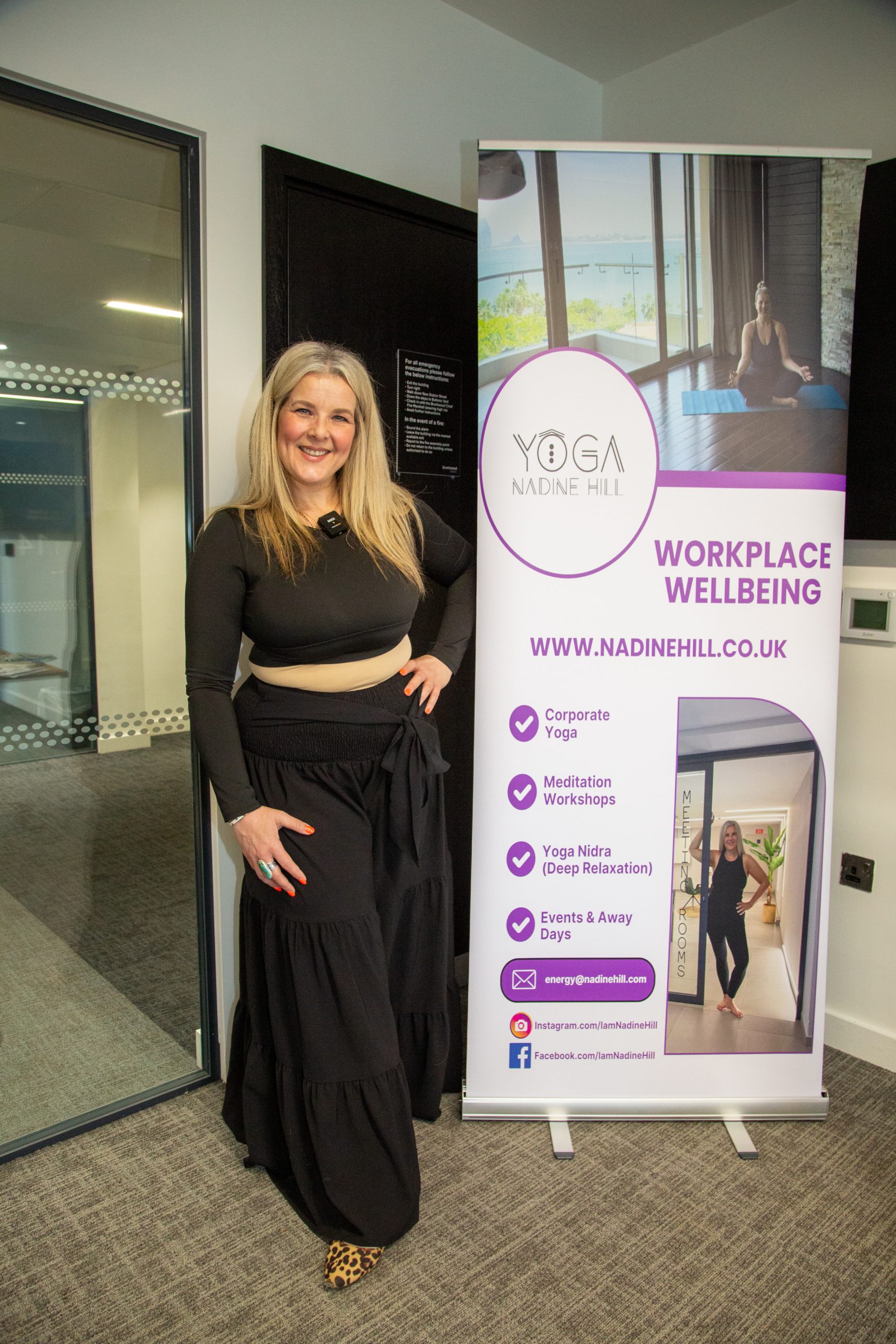 Yoga by Nadine Hill corporate banner at Yorkshire Business Women, Leeds