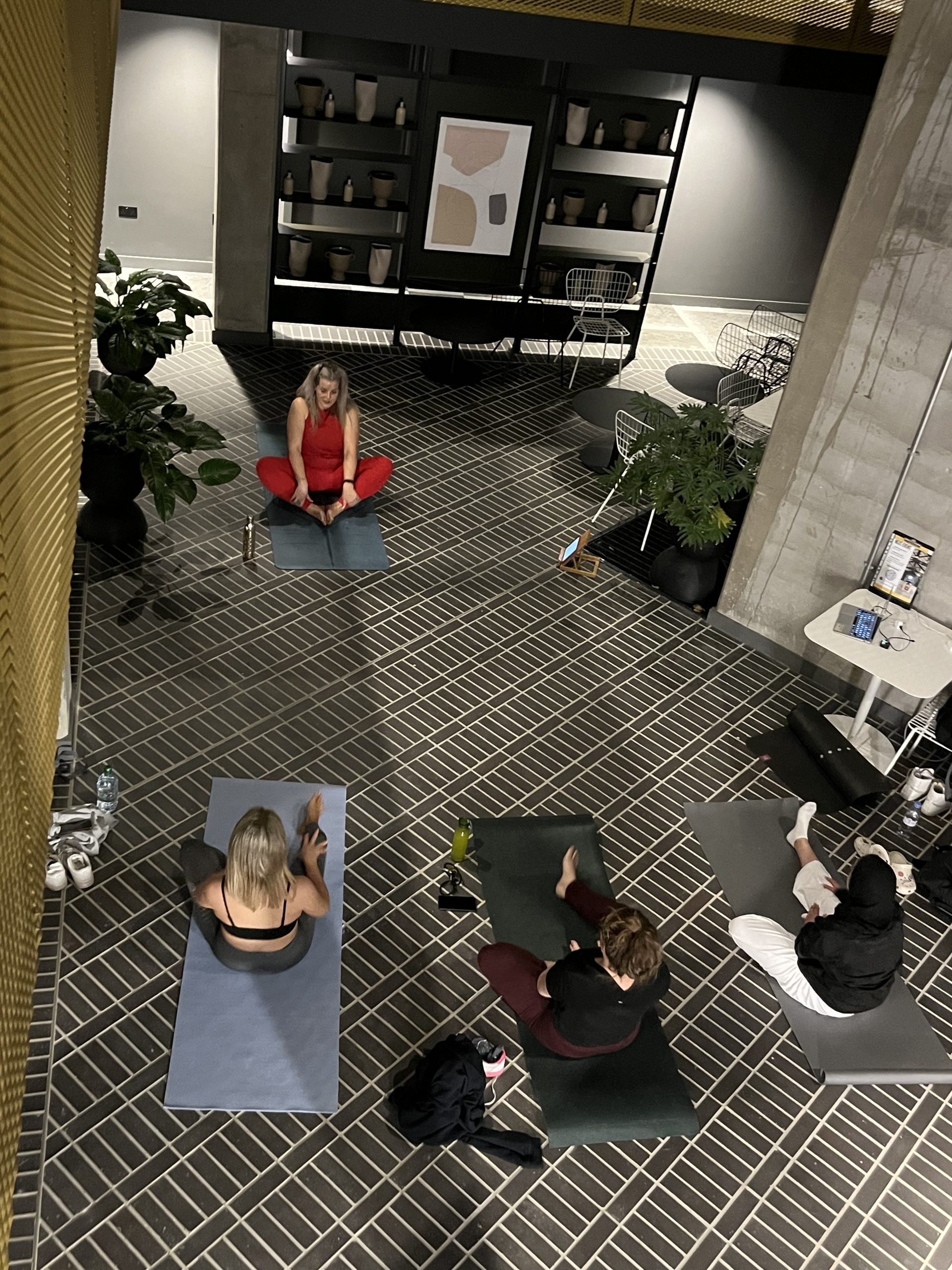 class shot from above, Yoga by Nadine Hill corporate class, Leeds