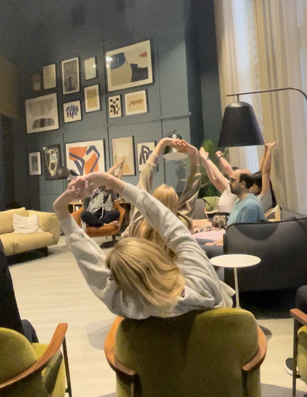 post- meditation stretch, Yoga by Nadine Hill corporate client, Leeds