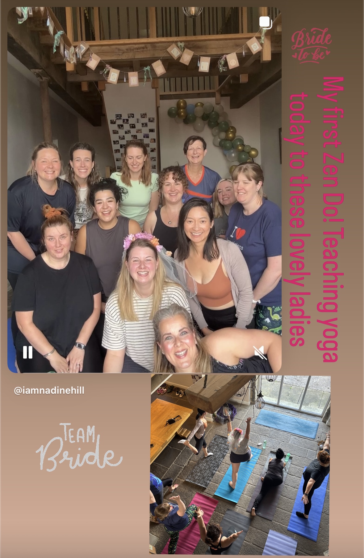 Instagram @iamNadineHill sharing Hen do yoga (Zen do)