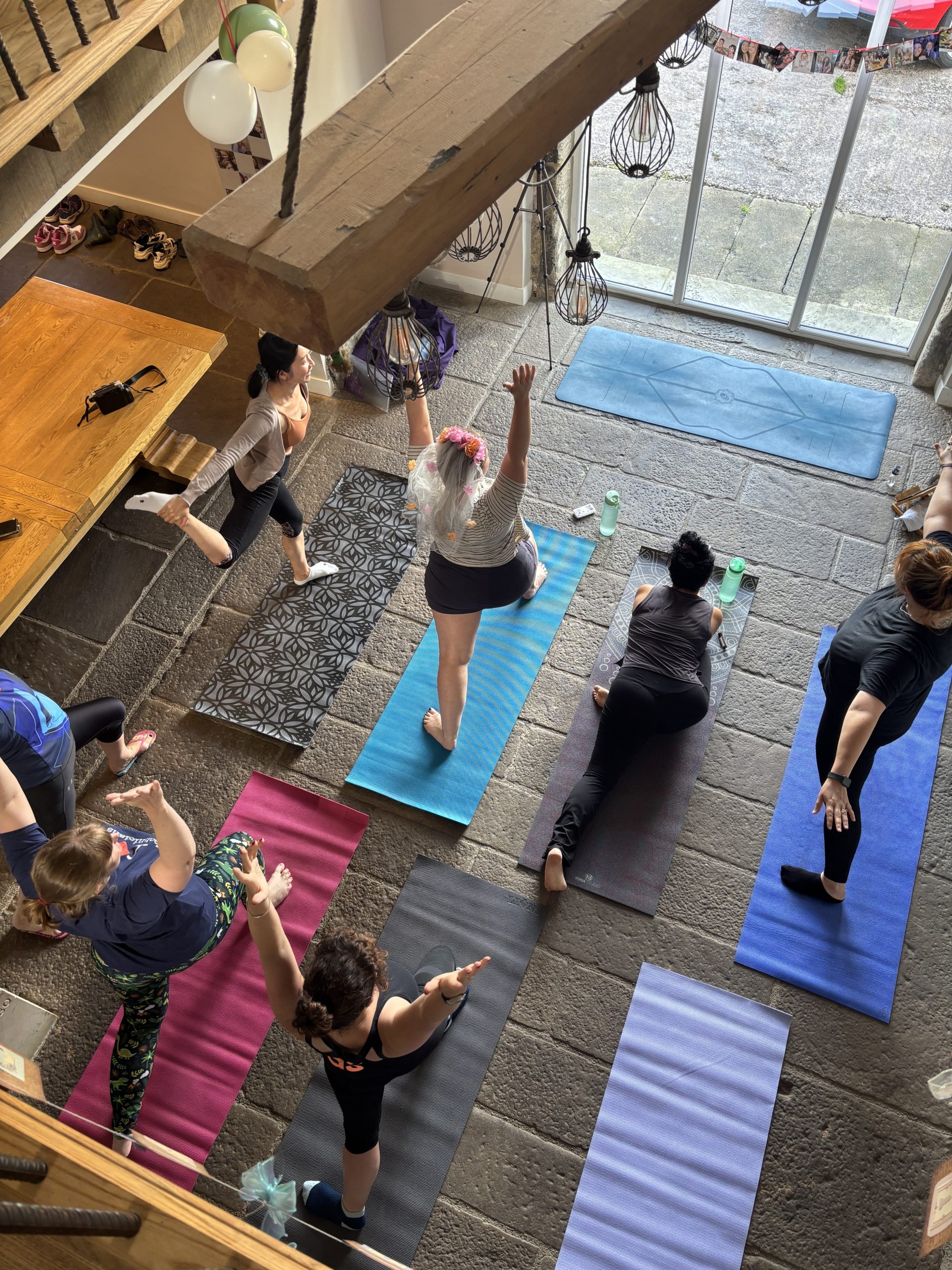 Hen do group in yoga poses